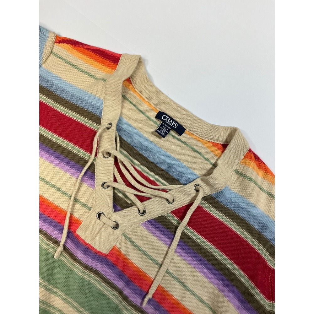Chaps Striped Lace-Up Sweater Colorful Knit Pullover Top Women's Size 2X